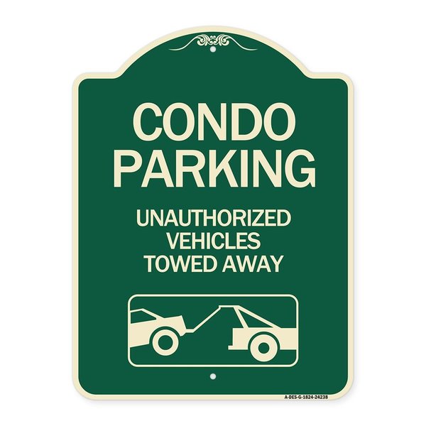 Signmission Condo Parking Unauthorized Vehicles Towed Away Heavy-Gauge Aluminum Sign, 24" x 18", G-1824-24238 A-DES-G-1824-24238